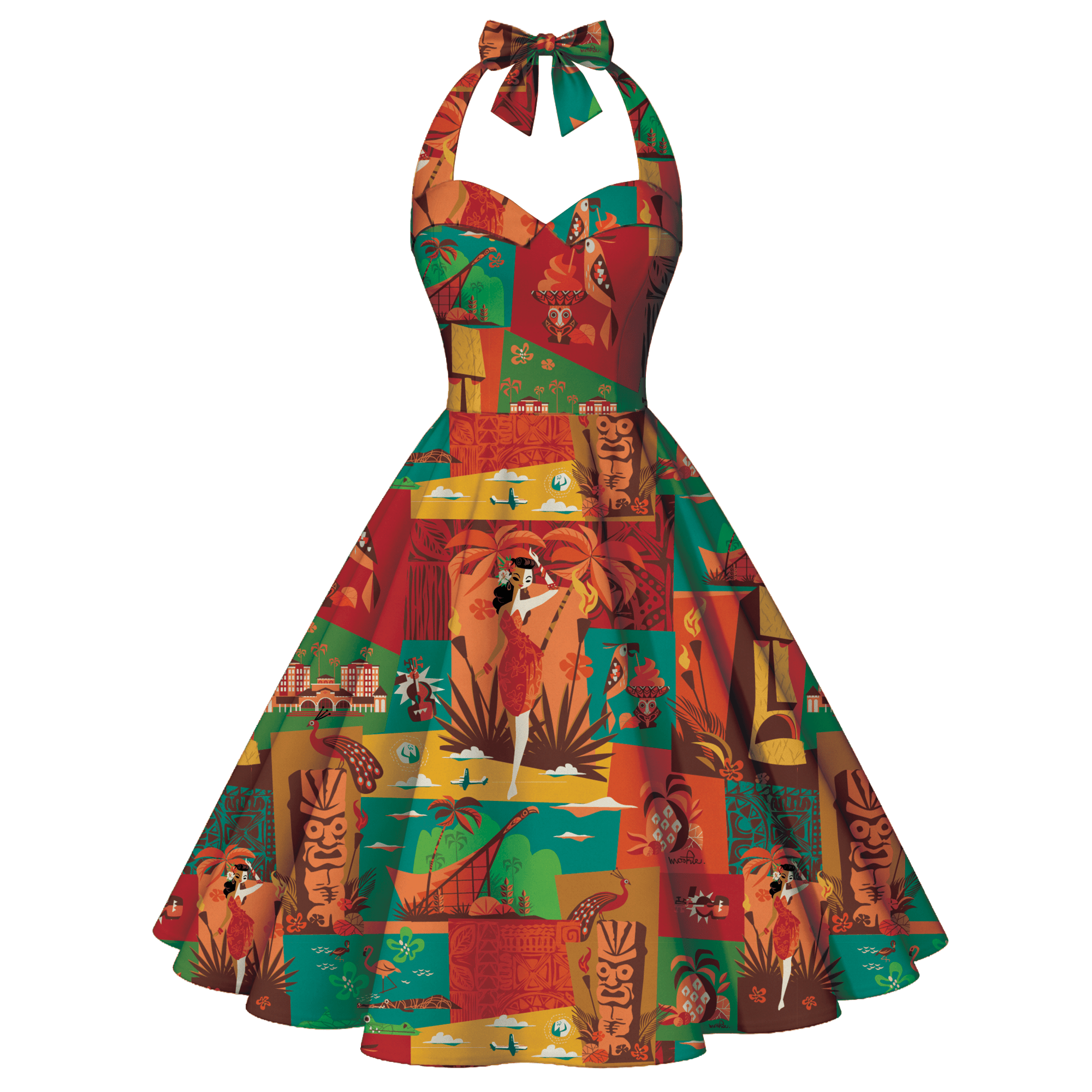 christmas tiki dress Christmas Tiki Colorful Oversized V-Neck Hawaiian Dress