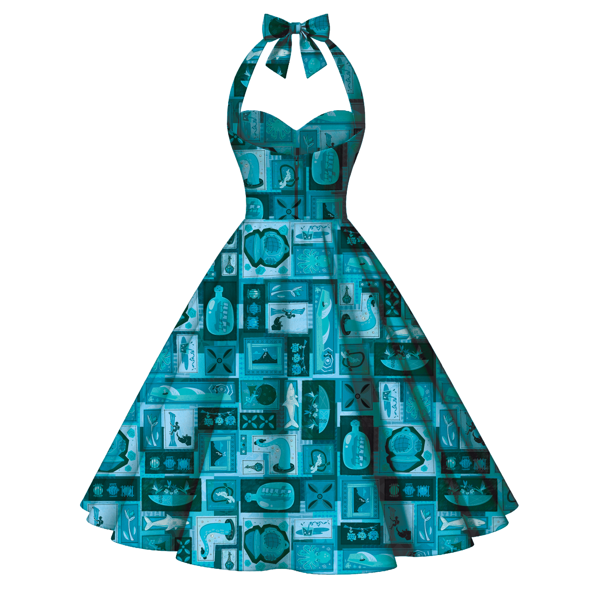 tiki party dresses Blue Hawaii Tiki Tiki Sweetheart Swing Dress XL