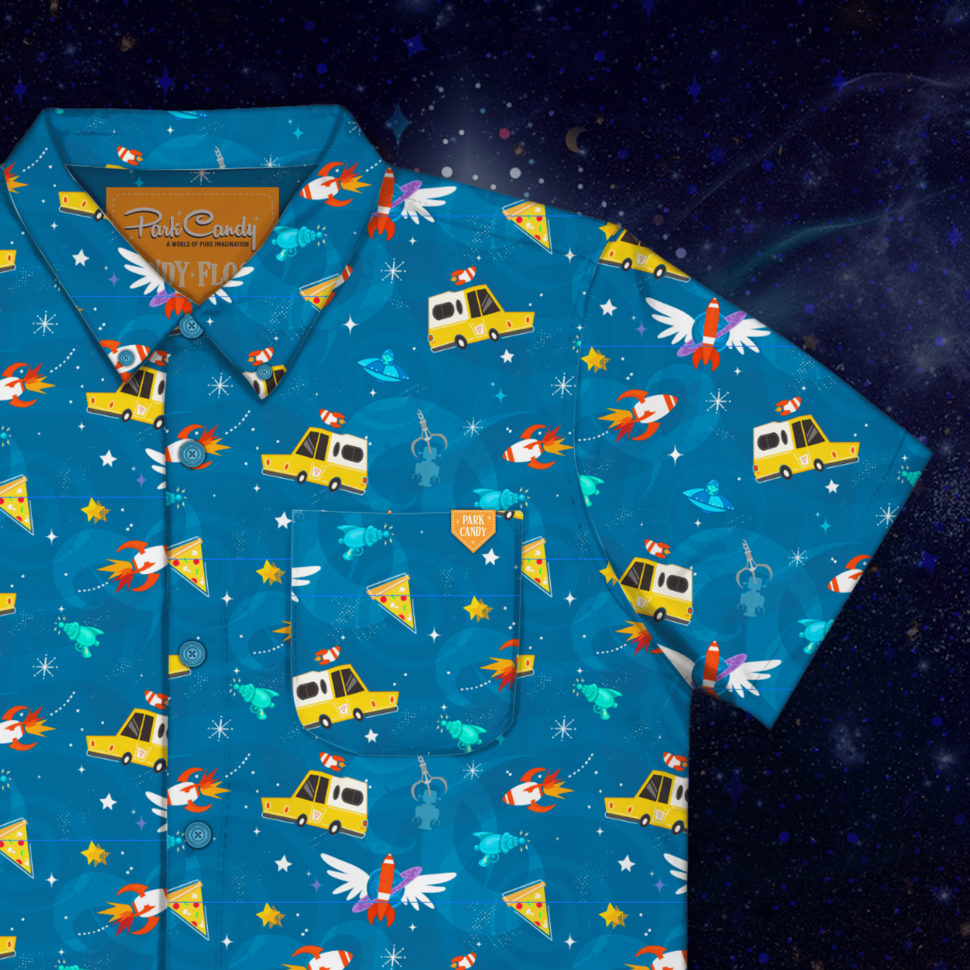 Space Pizza Button Up Shirt - Park Candy